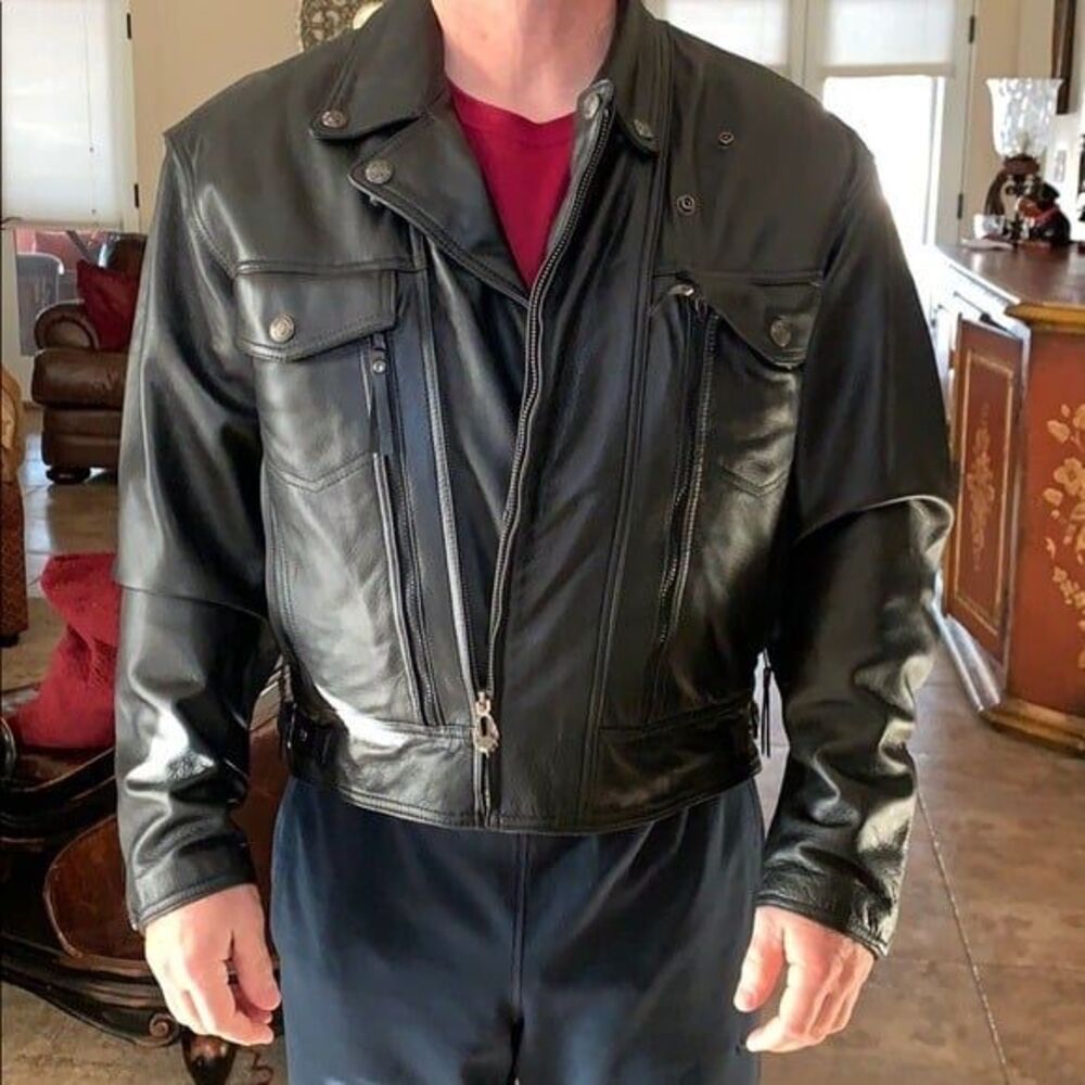 Harley-Davidson Men's Black Genuine Leather Biker Motorcycle Jacket Size Medium